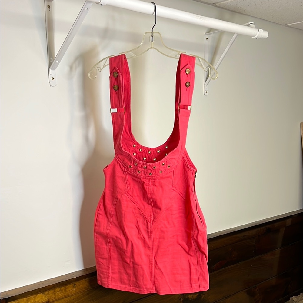 Vintage Coral Colored Jumper Dress with Studded Detail- 0/2